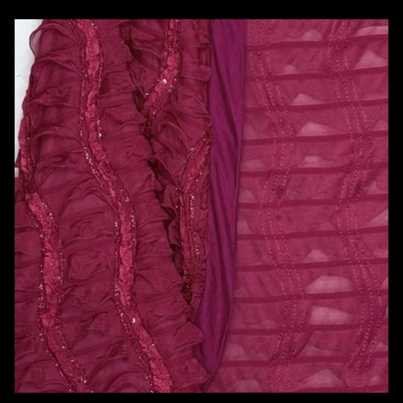 Satin & Lace Semi-Sheer Peach Blouse M Sheer Long Sleeves Pearls & Silver Studs - Picture 3 of 9